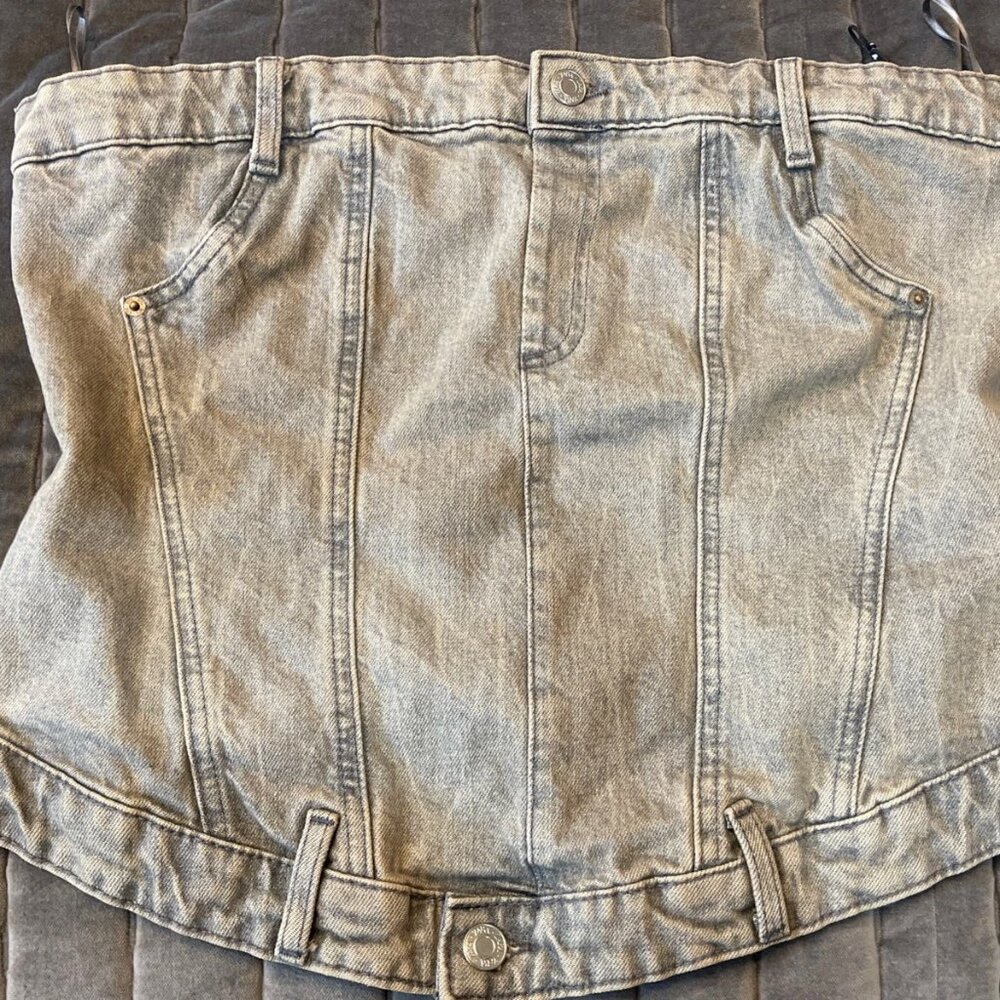 NWOT ZARA GRAY DENIM STRAP LESS BANDEAU TOP  SIZE X-LARGE